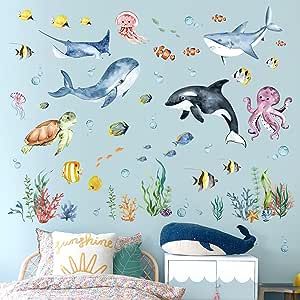 Daycare Wall Decor, Boat Bedroom, Dark Nursery, Stick Wall Art, Baby Bathroom, Animal Wall Decals, Watercolor Fish, Nursery Wall Stickers, Dark Wall