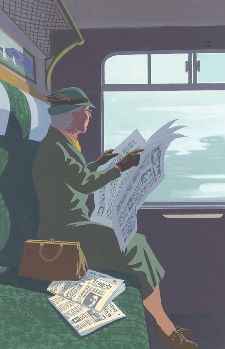 Atmospheric illustration from The Folio Society edition of Agatha Christie's Miss Marple novels by contemporary English illustrator Andrew Davidson.