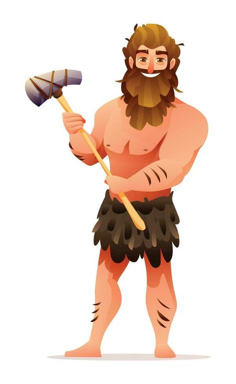 Primitive man character. Prehistoric stone age caveman holding a weapon cartoon illustration Caveman Illustration, Learning Diary, Stone Age People, Stone Age Man, Man Vector, Man Character, Stone Age, Vector Drawing, Cartoon Illustration