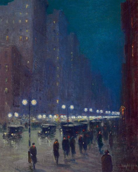 Guy Wiggins - Lower Fifth Avenue at Night Night Guy, American Impressionism, Fotografi Vintage, Night Painting, Art Appreciation, Henri Matisse, Art Plastique, Art And Architecture, Impressionism