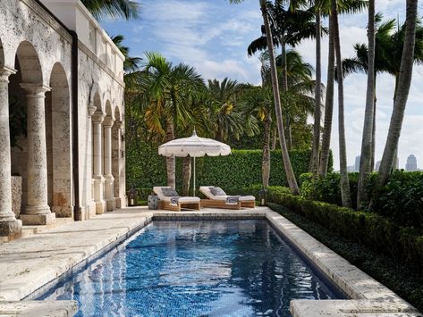 More of Tommy and Dee Hilfiger’s Palm Beach Home | Architectural Digest | Architectural Digest Ficus Hedge, Martyn Lawrence Bullard, Beach Coral, The Shade Store, Patterned Furniture, Spanish Mediterranean, Mediterranean Style Home, Mediterranean Style Homes, Best Outdoor Furniture