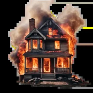 Burning Building Drawing, House On Fire Aesthetic, Burning House Background, House On Fire Drawing, Burning House Tattoo, Fire Cartoon, Wall Painting Flowers, Building On Fire, House On Fire