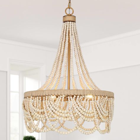 Transitional Boho, Beaded Light Fixture, Boho Light Fixture, Boho Chandelier, Wood Bead Chandelier, Empire Chandelier, Elegant Chandeliers, Farmhouse Chandelier, Contemporary Chandelier