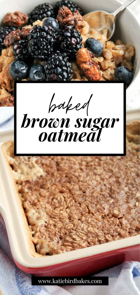 Healthy maple and brown sugar baked oatmeal with the delicious flavors you remember from the instant packet, but made with simple ingredients. Bake it on Sunday and eat for breakfast all week! Rolled Oats Baked Oatmeal, Oatmeal Make Ahead Breakfast, Meal Prep Oats Overnight Oatmeal, Overnight Oat Bake, Clean Date Recipes, Gf Baked Oatmeal, Old Fashioned Oats Recipes Oatmeal, Best Oatmeal Breakfast, Oatmeal With Flaxseed