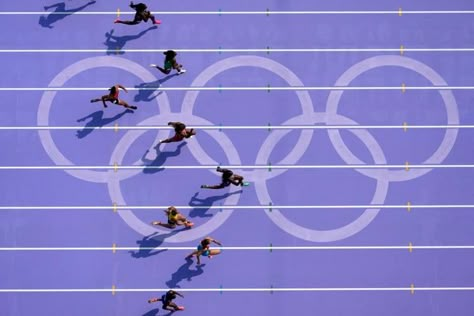 Sha'carri Richardson, right, of the United States, runs in women's 100-meter heat at the 2024 Summer Olympics, Friday, Aug. 2, 2024, in Saint-Denis, France. Sha Carri Richardson, 2024 Summer Olympics, Olympics 2024, Paris Summer, Paris Olympics, Saint Denis, Summer Olympics, Olympic Games, Secret Santa