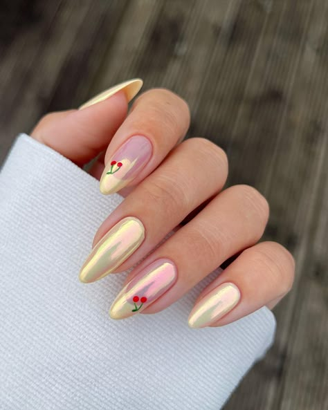 30 New Trendy Nail Art to Inspire You Fruit Nail Designs, Lemon Nails, Fruit Nail Art, Cherry Nails, Soft Nails, Trendy Nail Art, Pink Nail, Fire Nails, Chrome Nails