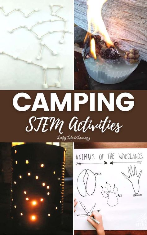 Camping Homeschool Activities, Camping Themed Stem Activities, Survival Stem Activities, Camping School Activities, Camping Science Experiments For Kids, Camping Stem Activities, Campfire Activity, Girl Scout Camping Activities, Scout Camping Activities