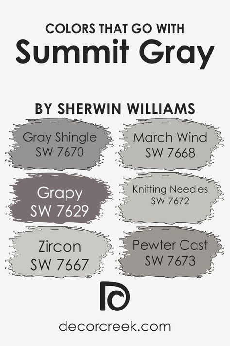 Colors that Go With Summit Gray SW 7669 by Sherwin Williams Gauntlet Gray Sherwin Williams, Brown Grey Paint, Sherwin Williams Color Schemes, Colours That Go With Grey, Mindful Gray Sherwin Williams, Gauntlet Gray, Brown Paint Colors, Sherwin Williams Gray, Mindful Gray