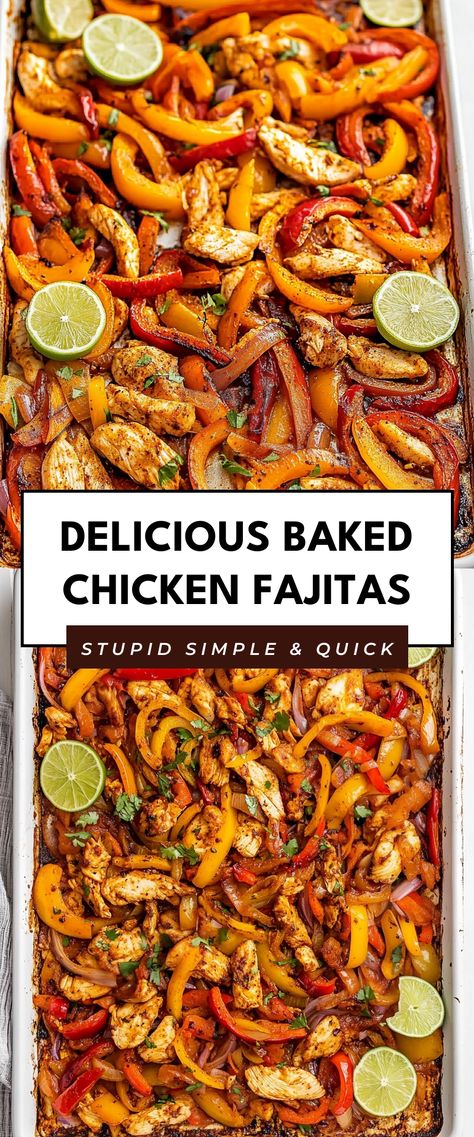 Image for Delicious Baked Chicken Fajitas Quick And Easy Cheesy Fajita Baked Chicken, Fajita One Pan Bake, Fajita In Oven, Canned Chicken Fajita Recipes, Fajita Meals Dinners, Week Night Family Dinners, Fajita Casserole Chicken, Oven Fajitas Chicken, Dinner Options For Family