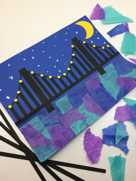 Moon River Craft for Kids (The Bird Feed NYC) Last Day Of School Art Projects For Kids, Bridge Crafts For Kids, New York Crafts For Kids, River Crafts For Kids, Usa Activities For Kids, River Activities For Kids, City Crafts For Kids, City Activities For Kids, Usa Crafts For Kids