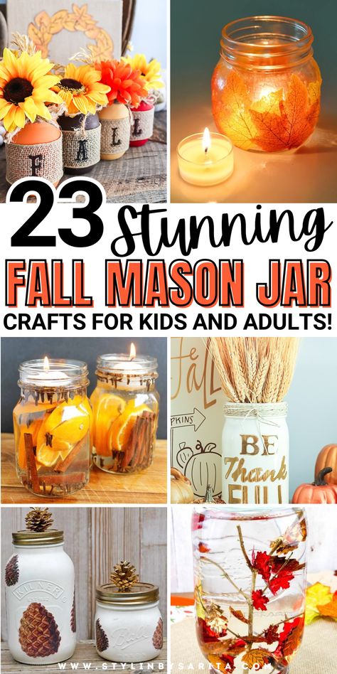 fall mason jar crafts Mason Jar Crafts Fall, Fall Mason Jar Crafts Tea Lights, Mason Jar Thanksgiving Crafts, Mason Jar Crafts For Fall, Blue Mason Jar Ideas, Pint Jar Crafts, Diy Fall Mason Jar Decorations, Small Glass Jar Crafts Diy Projects, Dollar Tree Jar Crafts