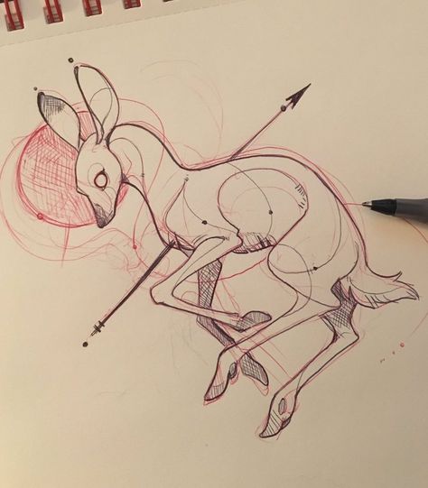 Deer Sketch, Creepy Animals, Whimsical Art Journal, Deer Illustration, Drawing Examples, Sketch Artist, Deer Art, A Deer, Creature Concept Art