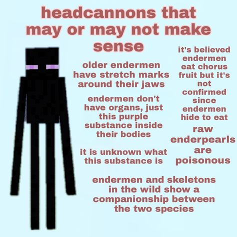 Enderman Oc Base, Minecraft Lore Ideas, Lore Ideas For Ocs, Enderman Character Design, Endermen Language, Enderman Themed House Minecraft, Enderman Minecraft Build, Enderman Oc, Minecraft Lore