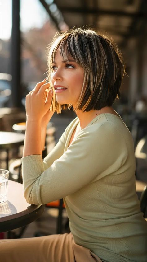 56 Stunning Stacked Bob Haircuts for 2024: Perfect Styles for Fine and Thick Hair Chin Length Haircuts For Fine Hair Over 50, Stacked Bob Fine Hair, Short Bob With Bangs For Fine Hair, Stacked Bob With Bangs, Tapered Bob, Stacked Bob Haircuts, Fine Hair Bangs, Summer Haircut, Chin Length Haircuts