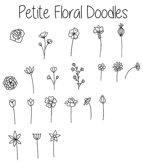 Petite Floral Doodles | The Petite Planner Poppy Doodle Simple, Super Simple Flower Drawing, Simple Flower Sketch Doodles, Tiny Flowers Drawing, Small Flower Doodles, May Doodles, Little Flower Drawing, Easy Floral Doodles, Dainty Doodles