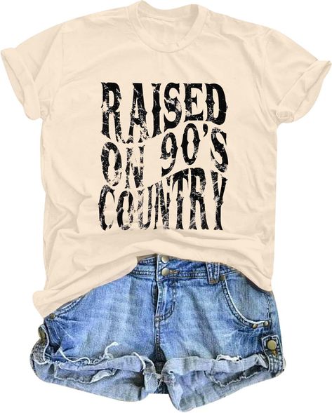 Raised On 90s Country, Camel Outfit, 90s Country, Country Music Shirt, Letter Print Tee, Country Music Shirts, Western Tops, Crop Top Dress, Country Shirts