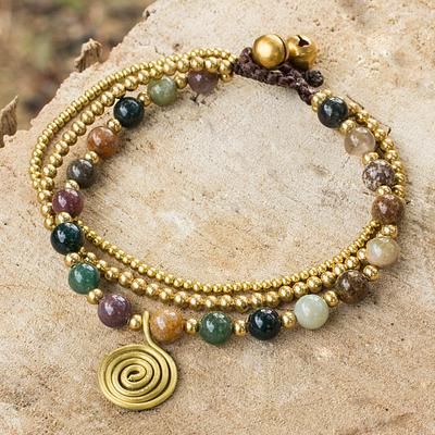 UNICEF Market | Thai Beaded Jasper and Brass Bracelet - Harmonious Blend Accessories Idea, Diamond Infinity Necklace, Jasper Bead Bracelet, Antler Jewelry, Waist Jewelry, Brass Bell, Fun Bracelet, Lava Bracelet, Coin Pendant Necklace