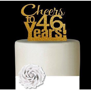 CakeSupplyShop Item#046CTA - 46th Birthday / Anniversary Cheers Super Gold Glitter Sparkle Elegant Cake Decoration Topper 98th Birthday, 74th Birthday, 52 Birthday, Birthday Party Images, 47th Birthday, 59 Birthday, 16th Birthday Decorations, 46th Birthday, Elegant Cake