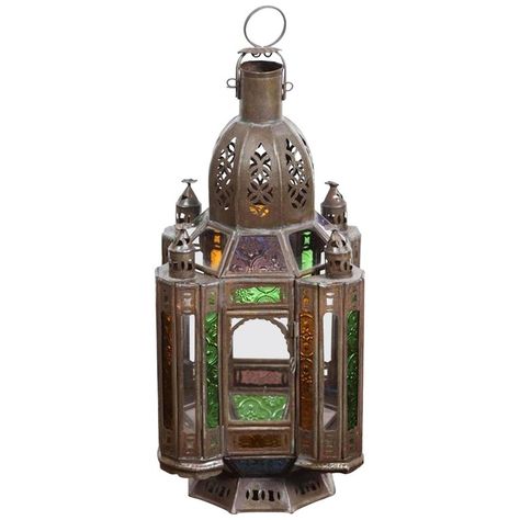 Vintage Moroccan Moorish Glass Lantern or Pendant | From a unique collection of antique and modern Lanterns at https://www.1stdibs.com/furniture/lighting/lanterns/. Moroccan Chandelier, Moroccan Pendant Light, Moorish Design, Glass Candle Lantern, Modern Lanterns, Small Door, Style Marocain, Moroccan Lighting, Large Lanterns