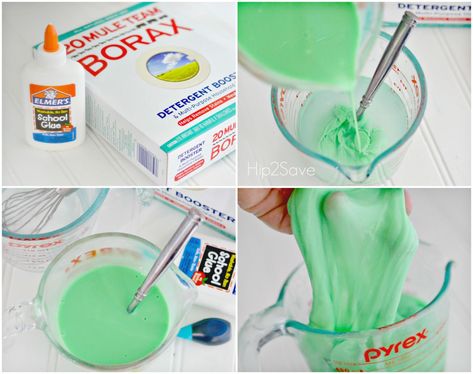 Slime Recipe Glue, Ingredients Design, 2 Ingredient Slime, Borax Slime Recipe, Perfect Slime, Homemade Slime Recipe, Borax Slime, Green Slime, Easy Slime Recipe