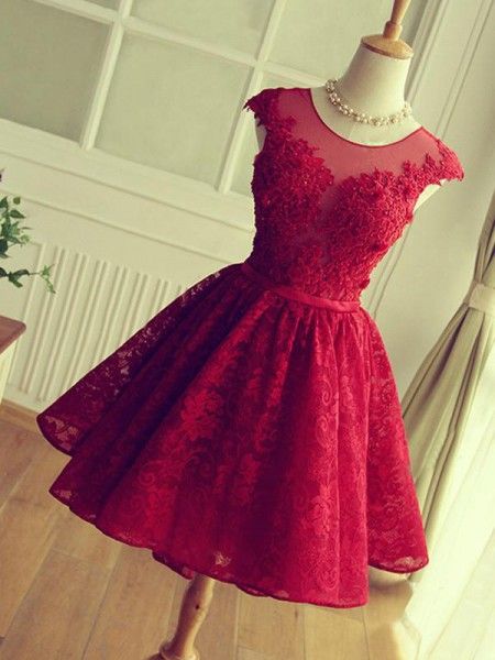 Modest Homecoming Dresses, Pretty Homecoming Dresses, Prom Dress Short Lace, Pretty Party Dresses, Red Lace Prom Dress, Short Red Prom Dresses, Homecoming Dresses Lace, Mode Tips, Red Homecoming Dresses