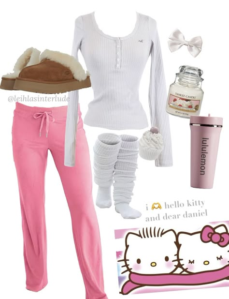 Comfy Pink Sleepwear For Winter, Cute Pink Pyjamas, Fluffy Hello Kitty Pajama Pants, Cute Winter Pajamas Pink, Cozy Fit Pink Sleepwear, Pajama Pants Outfit, Sleepover Outfit, Pants Outfit Ideas, Cute Pajama Sets