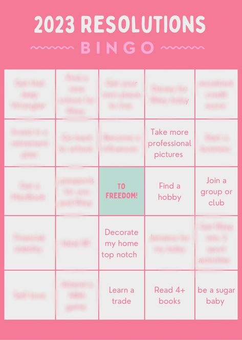 TikTok inspired. Created in canva using a easter bingo template. Follow me to see what I complete! Instagram & Tiktok: AjayyTheDoll #newyearsresolutions #bingo #canvatemplates #canvadesign #tiktokchallenge #newyear #2023 #challengeaccepted #goalsetting #achievement #diyideas #motivation #funactivitiesforkids #learning #growing #personaldevelopment #personalgrowth Bingo Vision Board, Goal Bingo, Friend Bingo Template, 2022 Bingo Template, 2023 Bingo, Bingo Goal Board, 2023 Resolutions, Easter Bingo, Newyear 2023