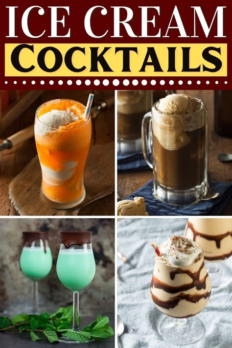 Give dessert a boozy twist with these ice cream cocktails! From a mudslide to a grasshopper to a Kahlua float, these treats are the ultimate indulgence. Ice Cream Alcohol Drinks, Ice Cream Martini, Ice Cream With Alcohol, Ice Cream Cocktails Alcohol, Ice Cream Cocktail Recipes, Boozy Ice Cream Drinks, Ice Cream Drinks With Liquor, Alcoholic Ice Cream Drinks, Boozy Ice Cream Recipes