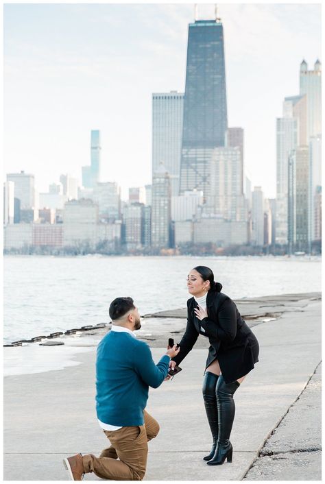 Chicago Proposal Engagement Photographer. Photography by Lauryn. Chicago Proposal Ideas, Proposal Ideas Chicago, Skyline Proposal, Engagement Photos Chicago, Chicago Save The Date Pictures, Chicago Proposal, Chicago River Engagement Photos, Wrigley Building Chicago Engagement, Chicago Lakefront Engagement Photos