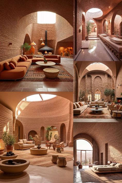 Step into the timeless beauty of this contemporary villa in the desert, where traditional Iranian architecture meets modern design. The use of brick adds a sense of warmth and history to the sleek lines and minimalist aesthetic, creating a truly unique and inviting space. #architecture #architect #amazingarchitecture #design #interiordesign #interiordesigner #decor #homedecor #home #house #luxury #diy #travel #amazing #photography #realestate #casa #arquitecto #arquitectura #decoration #archviz Iranian House Design, Desert Buildings Architecture, Houses In The Desert, Modern Najdi Architecture, Modern Desert Design, Traditional Villa Design, Unique Villa Design, Desert House Interior Design, Desert Oasis Architecture