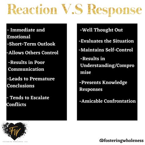 Responding Vs Reacting Lesson, Reaction Vs Response Quotes, Respond Versus React, How To Respond Not React, Respond Differently Quotes, Your Reaction To A Situation, Boundary Vs Control, Don’t React Respond, Complaining Vs Venting