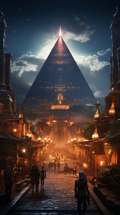 Sci Fi Digital Art, Egypt Futuristic, Egypt Fantasy Art, Fantasy Egypt, Gold Futuristic, Ancient Egypt Architecture, Pyramid Art, Egyptian Artwork, Egypt Concept Art