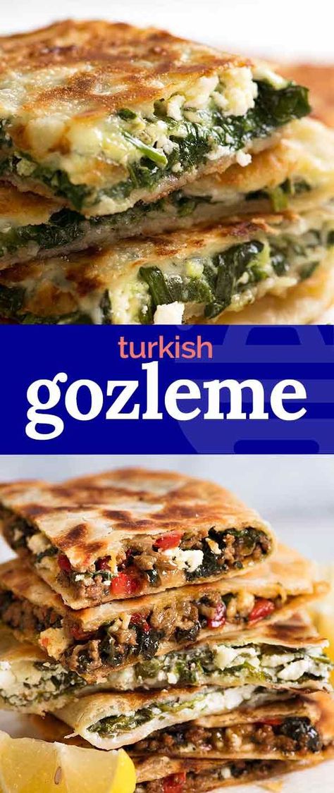 Gozleme Recipe, Middle East Recipes, Mediterranean Dishes, Mediterranean Diet Recipes, Middle Eastern Recipes, Turkish Recipes, Quesadillas, Greek Recipes, Mediterranean Recipes