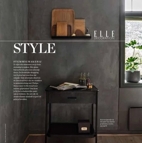 By Iris Floor and Hana Alendar. On walls lime-wash in the color Black Smoke by Pure & Original. Dark Grey Limewash Bedroom, Gray Lime Wash Walls, Textured Gray Wall, Black Chalk Paint Wall, Concrete Limewash Wall, Black Roman Clay Wall, Black Wash Wall, Dark Lime Wash Walls, Black Plaster Walls