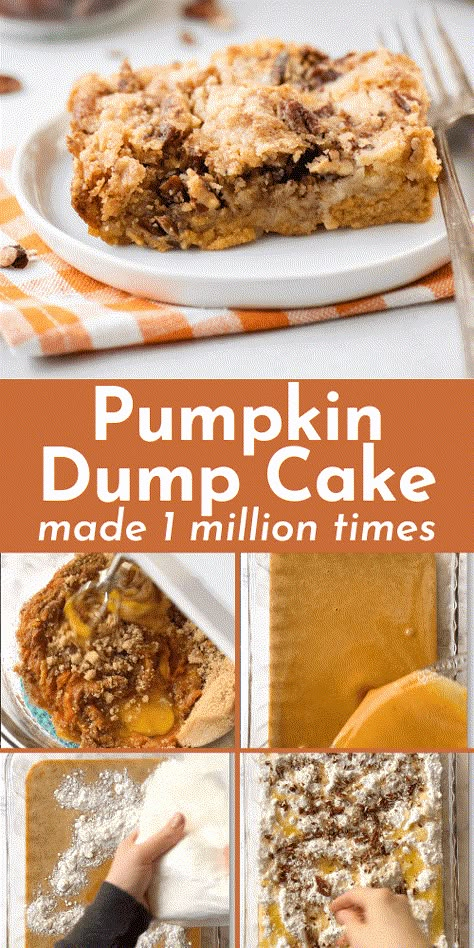 This 8 ingredient pumpkin dump cake has 718,000 views and counting, which is no surprise since it’s equally easy and delicious. Just mix, dump and bake - in under 1 hour you’ll have a family favorite pumpkin dessert that will have guests begging for more! Dump Cake Easy, Easy Pumpkin Dump Cake, Pumpkin Dump Cake Recipe, Pumpkin Dump, Dump And Bake, Popular Desserts Recipes, Dump Cake Pumpkin, Pumpkin Recipes Easy, Surprise Cake