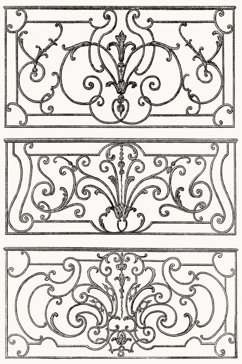 wrought iron balcony decoration.  From Architecture, décoration et ameublement pendant le dix-huitième siècle (Architecture, decoration, and furnitures in the 18th century), by Léon Roger-Milès, Paris, 1900.  (Source: archive.org) Old Balcony, Wrought Iron Balcony, Iron Balcony Railing, Iron Stairs, Wrought Iron Fence, Paris 1900, Wrought Iron Stairs, Wrought Iron Design, Balcony Railing Design