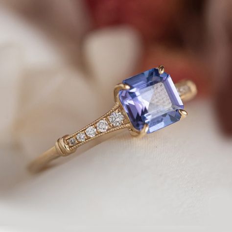 Edwardian Style Engagement Ring, Wedding Ring Women, Square Engagement Rings, Heart Promise Rings, Pink Engagement Ring, Tanzanite Diamond Ring, Edwardian Style, Tanzanite Diamond, Bridal Wedding Rings