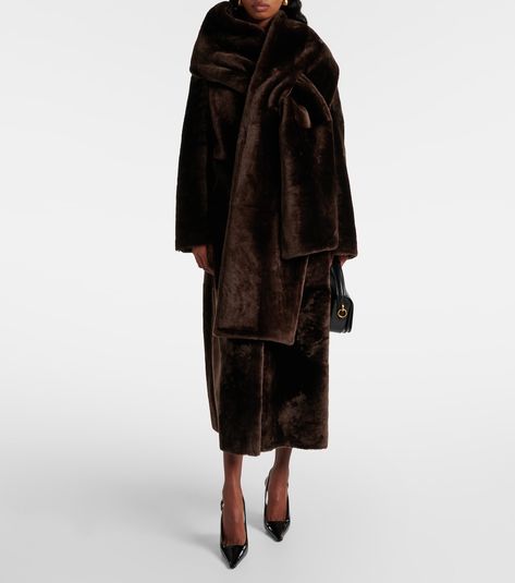 Nour Hammour, Scarf Coat, Textured Coat, Color Name, Suede Coat, Long Sleeves Coats, Shearling Coat, Slingback Pump, Leather Coat