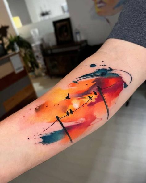 Abstract Sunset Tattoo, Wizard Fashion, Watercolor Fox Tattoos, Watercolor Butterfly Tattoo, Rainbow Tattoo, Water Lily Tattoos, Watercolor Bird Tattoo, Watercolor Rose Tattoos, Stunning Tattoos