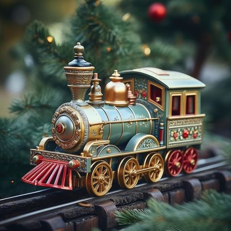 Tren de juguete antiguo dando vueltas al... | Premium Photo #Freepik #photo #vacaciones #decoracion #arbol-navidad #nostalgia Cottage Christmas, Store Windows, Christmas Train, Navidad Christmas, Toy Train, Premium Photo, Department Store, Christmas Diy, Christmas Decorations