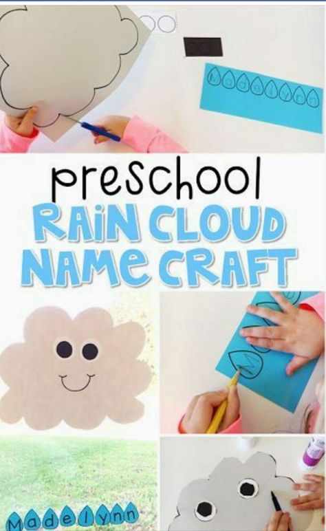 Rain cloud name craft Name Clouds Preschool, Cloud Name Craft, Rain And Clouds Preschool Activities, Rain Art Projects For Kids, Rain Cloud Activity, Art Projects For Kids Preschool, Cloud With Raindrops Craft, Weather Preschool, Weather Activities Preschool