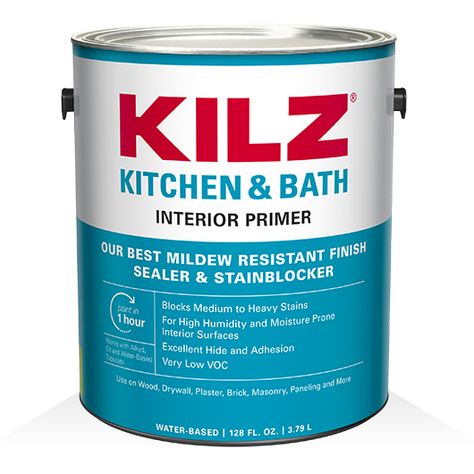 KILZ® Kitchen & Bath Primer | KILZ® Primer For Kitchen Cabinets, Kitchen Cabinets Materials, Water Based Primer, Dark Paint Colors, Bath Redo, Baths Interior, Glazed Brick, Best Primer, Cabinet Paint