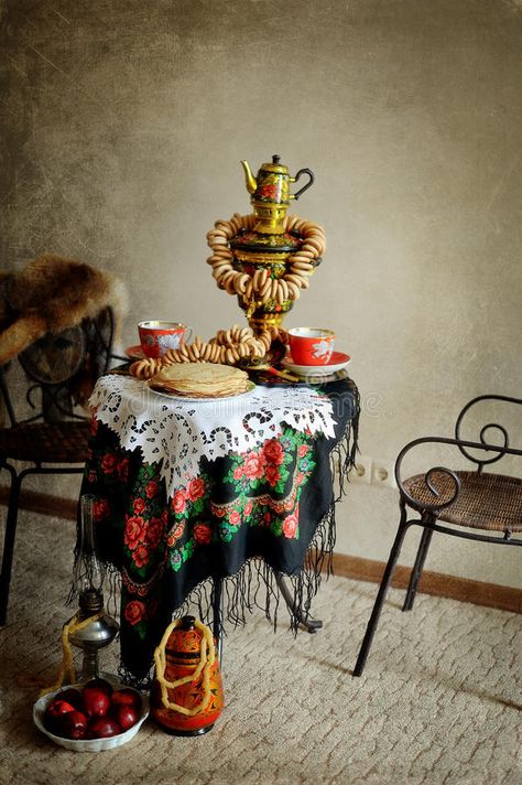 Russian Shrovetide. Still life on the table is a samovar with bagels and pancake , #Aff, #life, #Shrovetide, #Russian, #table, #pancakes #ad Russia Aesthetic, Russian Aesthetic, Interiors Inspiration, Bagels, Dinner Table, The Table, Interior Inspiration, Tablescapes, Still Life