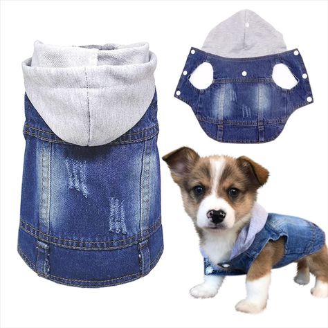 SILD Pet Clothes Dog Jeans Jacket Cool Blue Denim Coat Small Medium Dogs Lapel Vests Classic Hoodies Puppy Blue Vintage Washed Clothes Jean Jacket Styles, French Bulldog Clothes, Plaid Hats, Denim Hoodie, Retro Jeans, Dog Clothes Patterns, Dog Products, Puppy Clothes, Hoodie Coat