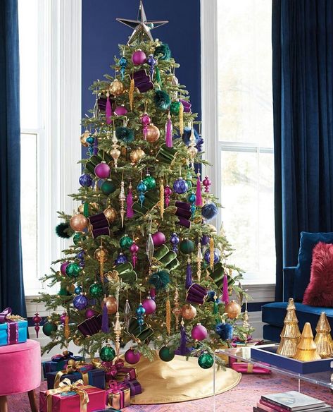 Jewel Tone Christmas, Christmas Tree Colour Scheme, Christmas Tree Inspo, Jeweled Christmas, Christmas Tree Inspiration, Purple Christmas, Grandin Road, Christmas Tree Shop, Christmas Tree Design