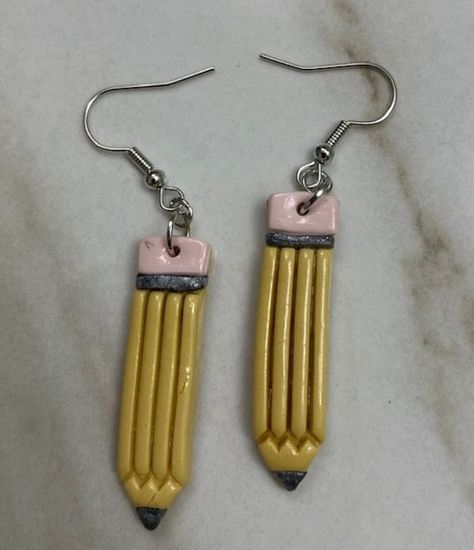 Handcrafted, polymer clay, dangle earrings, sterling silver. Fun addition for all students and teachers. Pencil, Back To School, Polymer Clay, Dangle Drop Earrings, Dangle Earrings, Drop Earrings, Sterling Silver, Etsy Uk, Silver