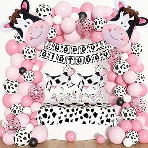 Cow Themed Party, Cow Print Birthday, Dragon Themed Birthday Party, Balloon Arch Decorations, Pink Girl Birthday, Horse Birthday Parties, Girls Birthday Party Decorations, Cow Birthday, Horse Birthday