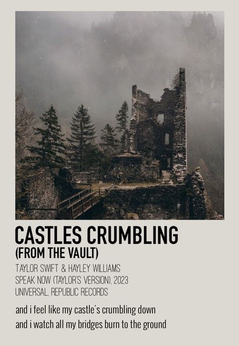 Castles Crumbling Taylor Swift, Speak Now Songs, Taylor Swift Song Polaroid, Polaroid Poster Taylor Swift, Taylor Swift Song Posters, Minimalist Album Covers, Taylor Swift Polaroid, Songs Poster, Song Polaroid