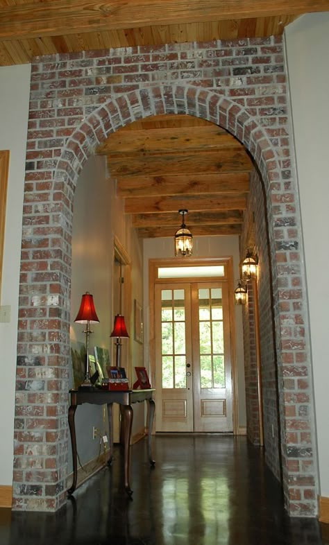 Unique Home Architecture, Brick Archway, Brick Arch, Casa Country, Home Architecture, Brick And Wood, Brick Walls, Tall Ceilings, Exposed Brick