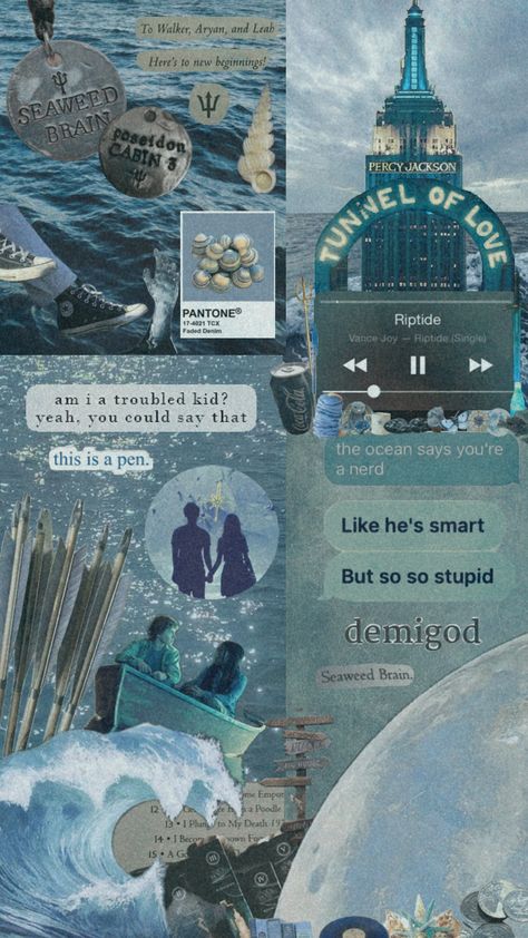 #percyjackson #walkerscobell #posiden #cabin3 Percy Jackson Collage, Percy Jackson Wallpaper, Daughter Of Poseidon, Cabin Aesthetic, Tunnel Of Love, Wise Girl, Percy Jackson Funny, Percabeth, Percy Jackson And The Olympians